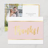 フォト ウェディング サンクス 現代的 ブラッシュ ピンク ゴールド サンキューカード (正面/裏面)