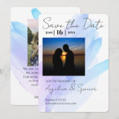 フォト ウォーターカラー モダン パープル ブルー セーブ・ザ・デート 招待状 (正面/裏面)