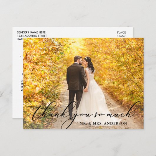 フォト エレガント ビューティフル カリグラフィー ウェディング ポストカード (正面/裏面)