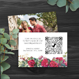 フォト オンライン RSVP QRコード 赤いバラの結婚式 ウェブサイト エンクロージャーカード