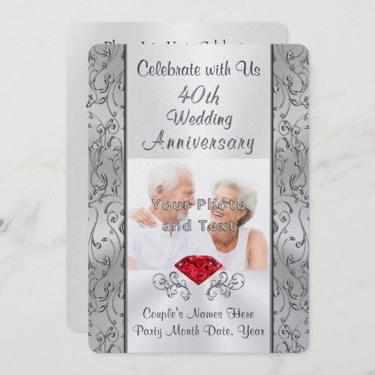 フォト, オーダーメイドの40周年記念パーティー招待状 招待状 (正面/裏面)