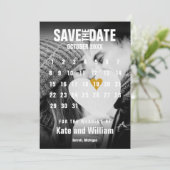 フォト カレンダー ゴールド ハート モダン セーブ ザ デート 招待状 (スタンド正面)