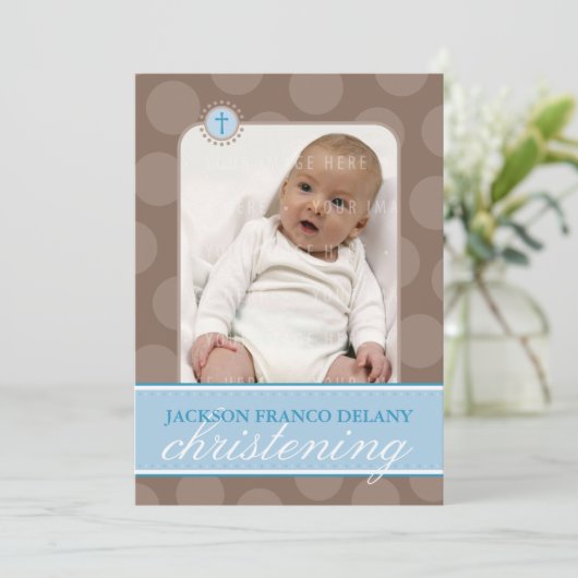 フォト《キリスト教》洗礼式や命名式招待状::水玉模様2P 招待状 (スタンド正面)