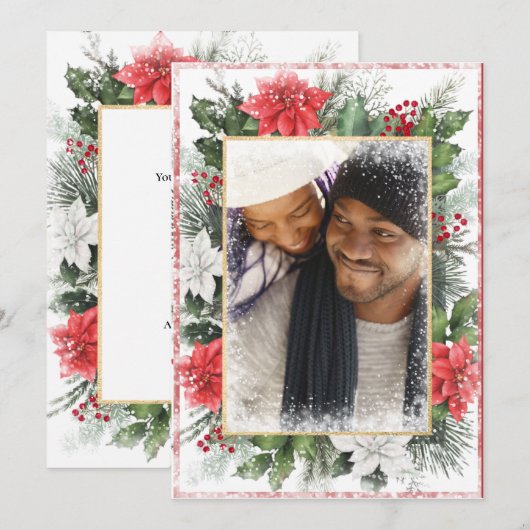 フォト クリスマス Xmas ホリデー スノー カード (正面/裏面)