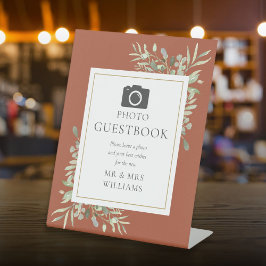 フォト ゲストブック 水彩 グリーン テラコッタ 台座サイン