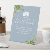 フォト ゲスト ブック 緑の葉 ダスティーブルー ウェディング 台座サイン (インサイチュ)