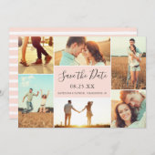 フォト コラージュ セーブ ザ デート フラット カード | ピンクベージュ (正面/裏面)