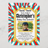 フォト サーカス カーニバル メインゲート 誕生日パーティー 招待状 (正面/裏面)