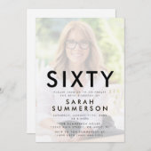 フォト シックスティ ブラック ホワイト 60歳の誕生日 招待状 (正面/裏面)