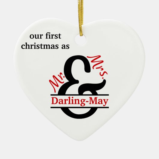 フォト&スプリットアンパサンド-初めてのクリスマスズMr&Mrs セラミックオーナメント (正面)