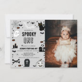 フォト スプーキー ワン ハロウィン 初誕生日パーティー 招待状 (正面)