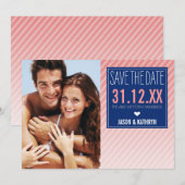 フォト セーブ・ザ・デート  オンブレ アングルド ストライプ ネイビー コーラル (正面/裏面)