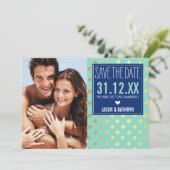 フォト セーブ・ザ・デート ゴールド箔 ポルカドット ネイビー ミント 招待状 (スタンド正面)