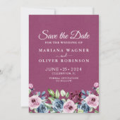 フォト セーブ・ザ・デート ネイビーブルー ワインレッド 花 招待状 (裏面)