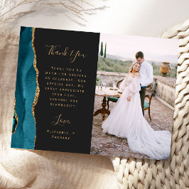 フォト タールブルー アゲート ゴールド 結婚式のお礼 ポストカード