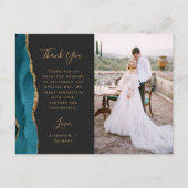 フォト タールブルー アゲート ゴールド 結婚式のお礼 ポストカード (正面)
