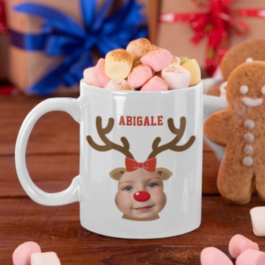 フォト+トナカイの顔の女の子のマグカップ コーヒーマグカップ