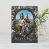 フォト ハッピー ホリデー ダーク グレー ピンク グリー ネリー アーチ シーズンカード (スタンド正面)