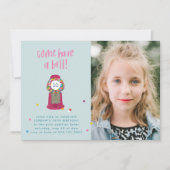 フォト ピンク ガムボール マシン キャンディー バブル ガム パーティー 招待状 (正面)