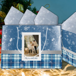 フォト フェリス ナビダド エレガンテ アズール ラージペーパーバッグ