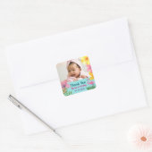 フォト フラミンゴ 1歳の誕生日 ありがとう スクエアシール (封筒)