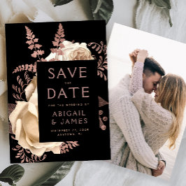 フォト フラワー アイボリー ローズゴールド Save the Date 招待状