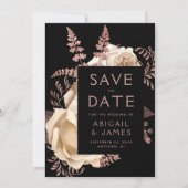 フォト フラワー アイボリー ローズゴールド Save the Date 招待状 (正面)