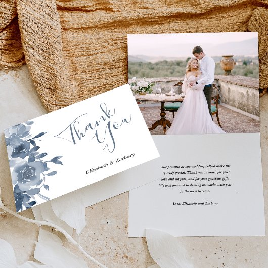 フォト フラワー ダスティブルーの結婚式のお礼 カード