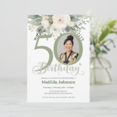 フォト フローラル セージ 50歳の誕生日 招待状 (スタンド正面)