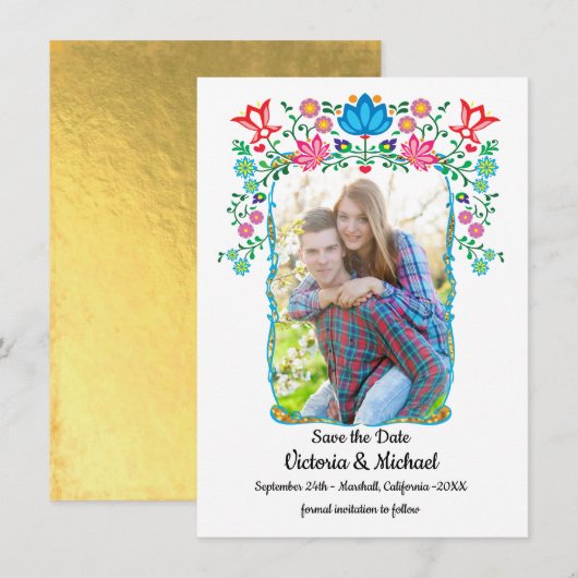 フォト フローラル メキシカン フィエスタ 保存日付 招待状 (正面/裏面)