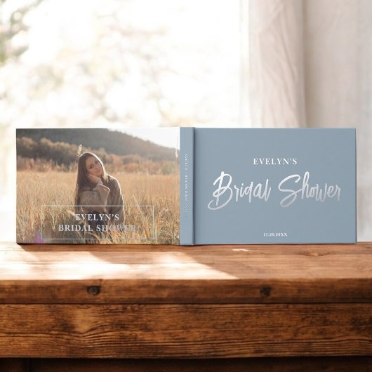 フォト ブラシ スクリプト エレガント ブルー ブライダル シャワー ゲストブック