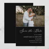 フォト ブラック | エレガントなウェディング・セーブ・ザ・デート 招待状 (正面/裏面)