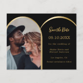フォト ブラック ゴールド ウェディング Save the Date カード (正面)
