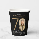 フォト ブラック ゴールド 70歳の誕生日  紙コップ (正面)
