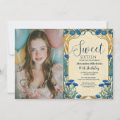 フォト ブルーのコーンフラワー アートヌーボー スウィート シックスティーン 招待状 (正面)