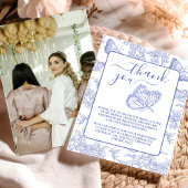 フォト ブルー シノワズリー フラワーブライダルシャワー サンキューカード