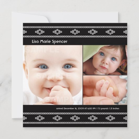 フォト ベイビー ブラック バンドハニ 誕生発表 案内状 (正面)