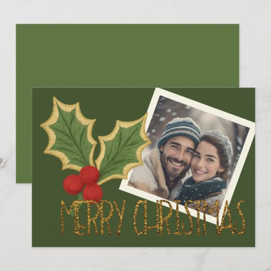 フォト ホリー ベリー 刺繍 クリスマス (正面/裏面)