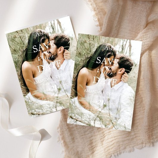 フォト ミニマリスト ブラック＆ホワイト モノグラム ウェディング セーブザデート