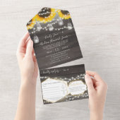 フォト メイソンジャー ひまわり 幾何学 ゴールドフレーム オールインワン招待状 (貼ってはがせる)