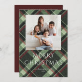 フォト メリー バーガンディ パイン グリーン ホリデー カード (正面/裏面)