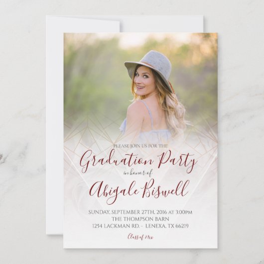 フォト モダン ジオメトリック ローズ グラッド アナウンスメント 招待状 (正面)