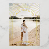 フォト モダン ボヘミア アーチ 保存 日付 ゴールド 箔招待状 (正面)