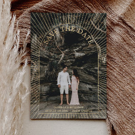 フォト モダン ボーホー アーチ セーブ ザ デート ゴールド 箔招待状