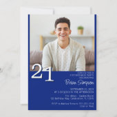 フォト モダン ミニマル ロイヤルブルー 21歳の誕生日 招待状 (正面)