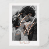 フォト・モノグラム、バラ・金ゴールド・フォイル、ありがとう! 箔招待状 (正面)