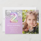フォト レインボー スパークル 2歳の誕生日 招待状 (正面)