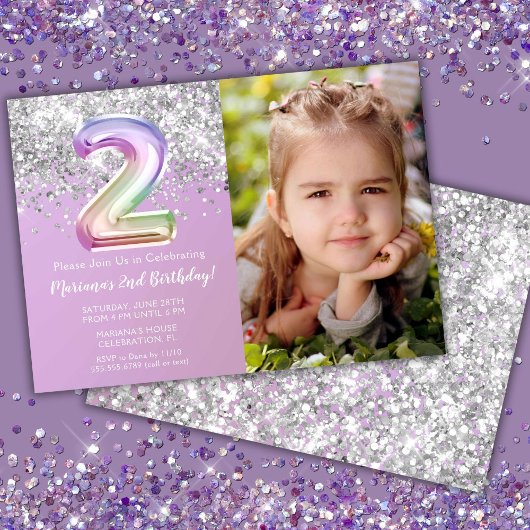 フォト レインボー スパークル 2歳の誕生日 招待状