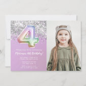 フォト レインボー スパークル 4歳の誕生日 招待状 (正面)