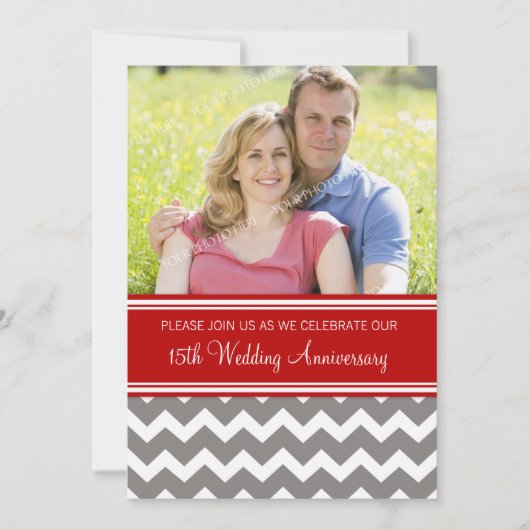 フォト レッド グレー 15周年 誕生日 招待状 (正面)